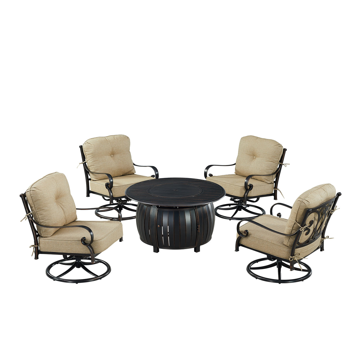 Black Aluminum Fire Table Set with Four Club Chairs - Sharicks