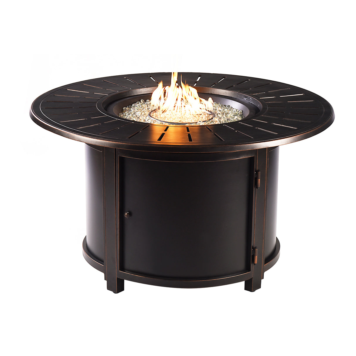 Black Aluminum Fire Table Set with Four Deep Seating Loveseat with Cushions - Sharicks