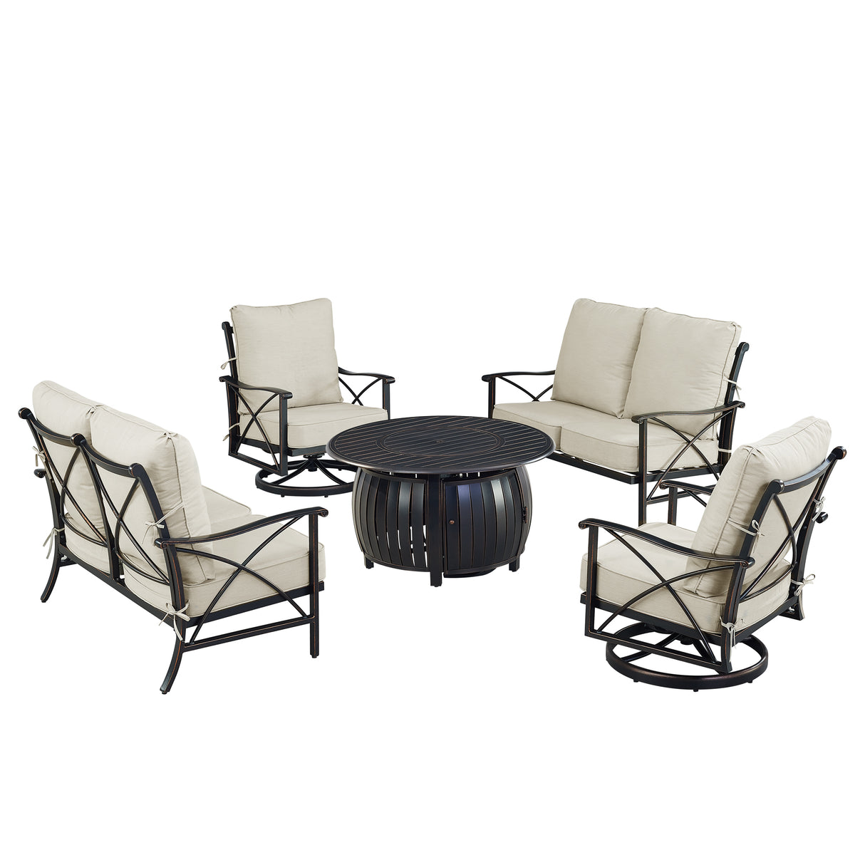Black Aluminum Fire Table Set with Two Deep Seating Loveseat with Cushions and Two Club Chairs - Sharicks