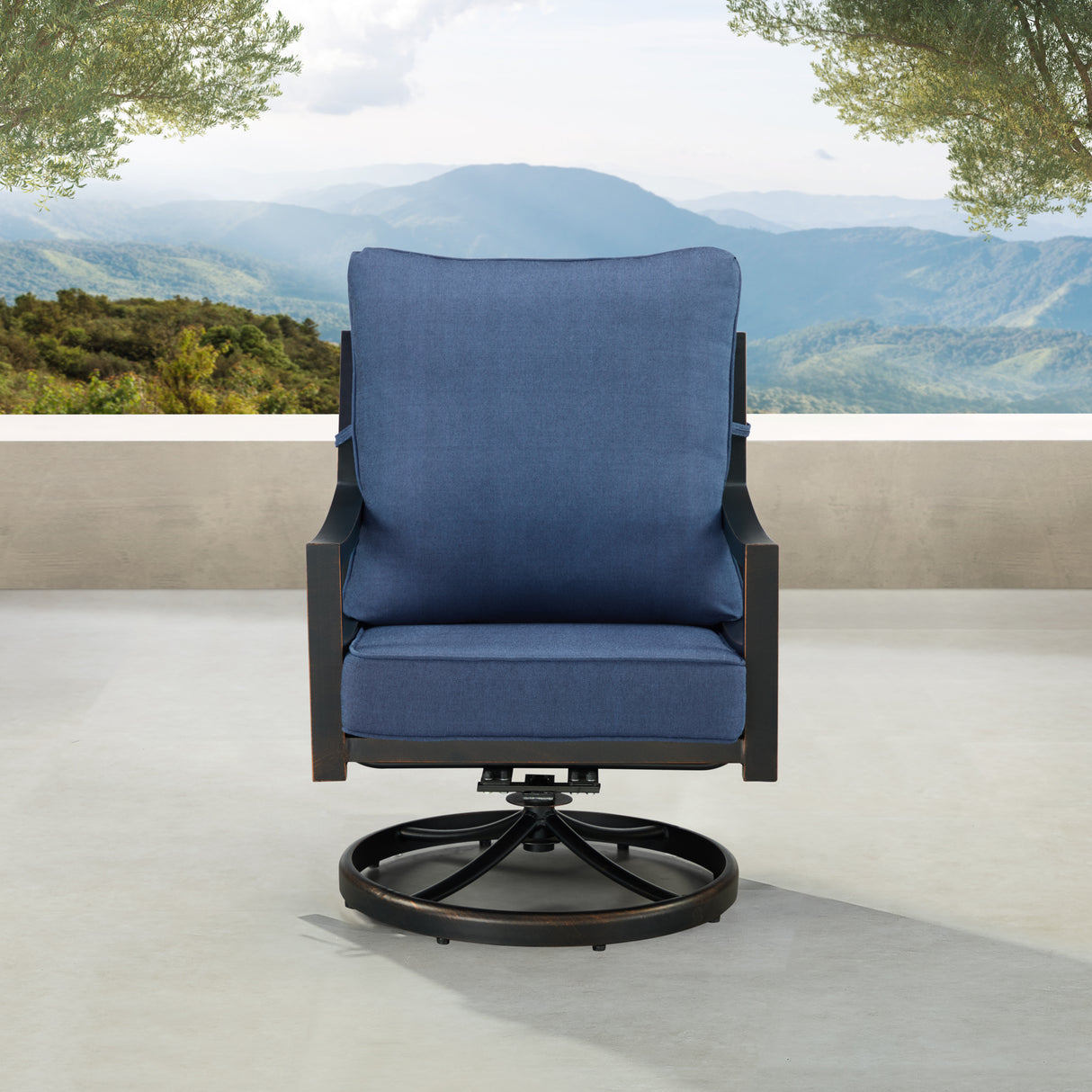 Pair of Black Aluminum Deep Seating Swivel Rocker Club Chairs with Cushions - Sharicks