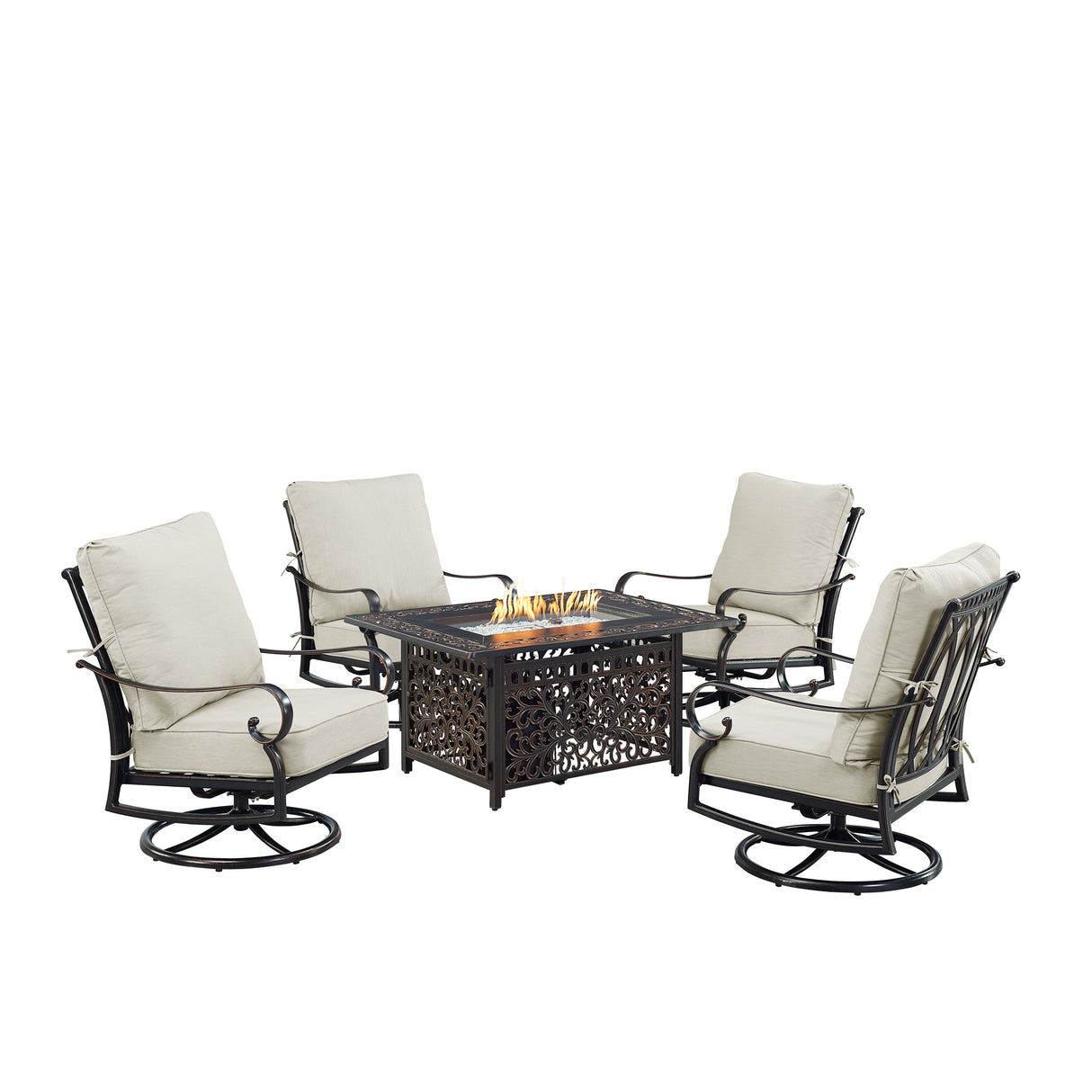 Black Aluminum Fire Table Set with Four Club Chairs - Sharicks