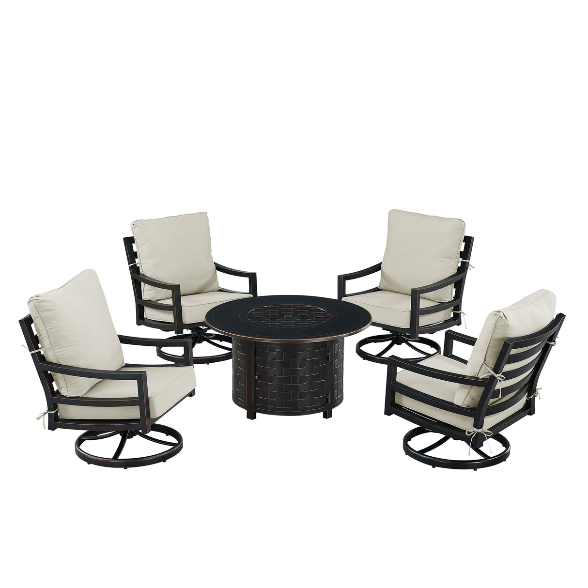 Black Aluminum Fire Table Set with Four Club Chairs - Sharicks