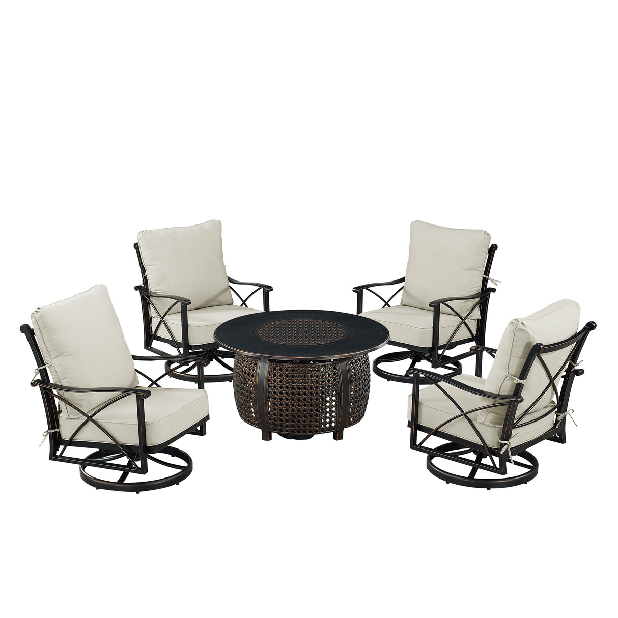 Black Aluminum Fire Table Set with Four Club Chairs - Sharicks