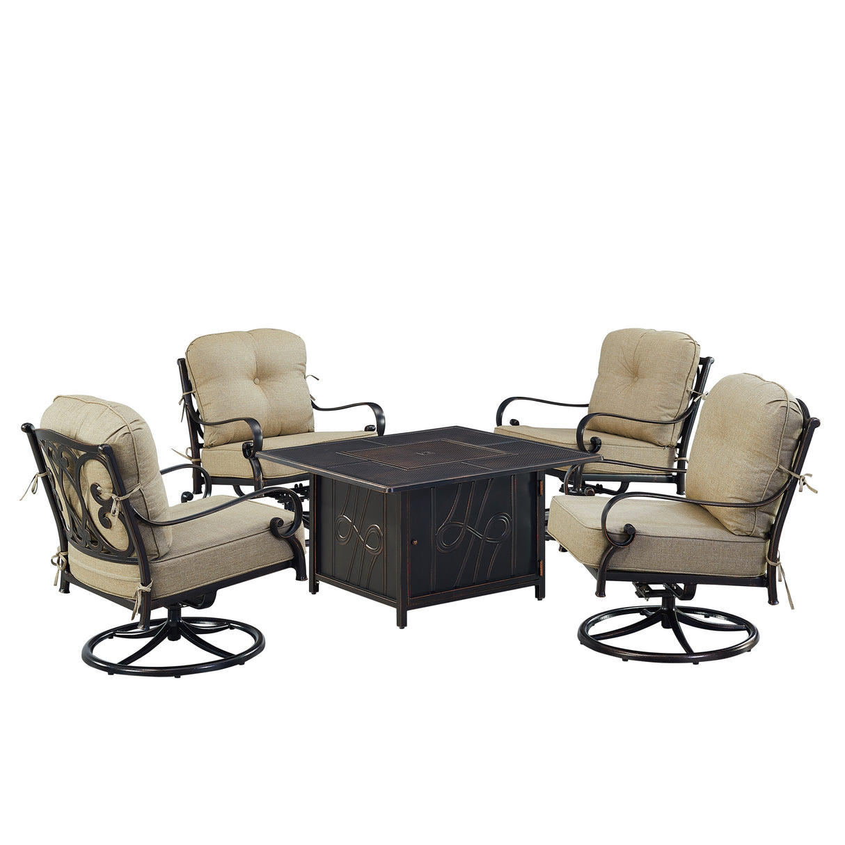 Black Aluminum Fire Table Set with Four Club Chairs - Sharicks