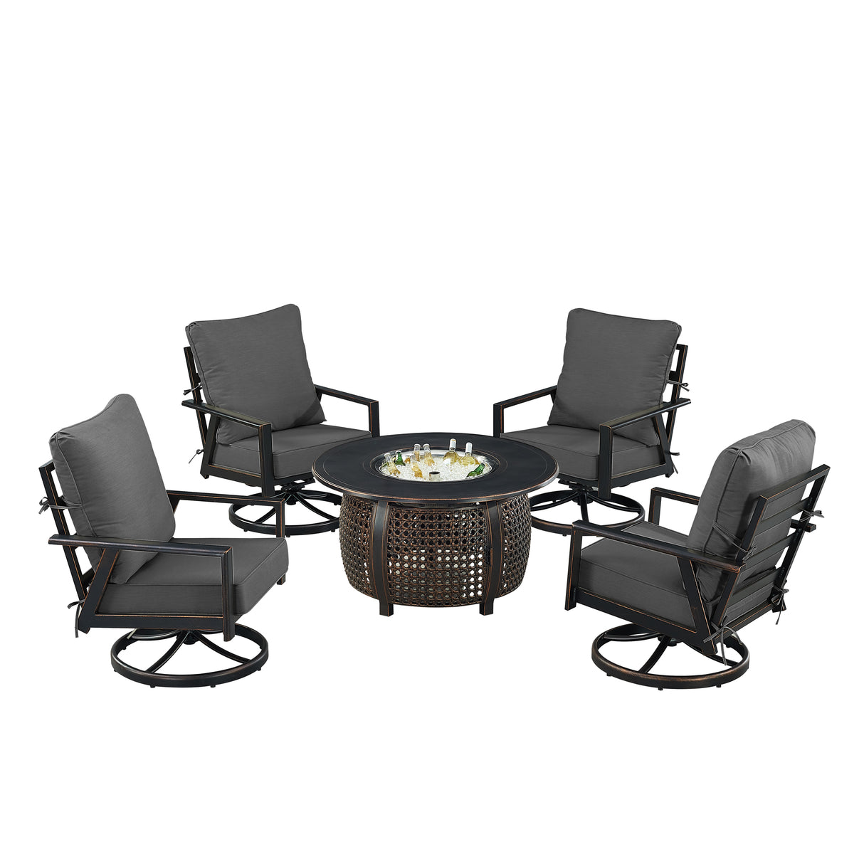 Black Aluminum Fire Table Set with Four Club Chairs - Sharicks