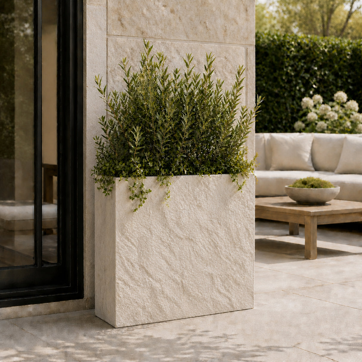 Rock Texture Rectangular Polystone Planter Box, Sand