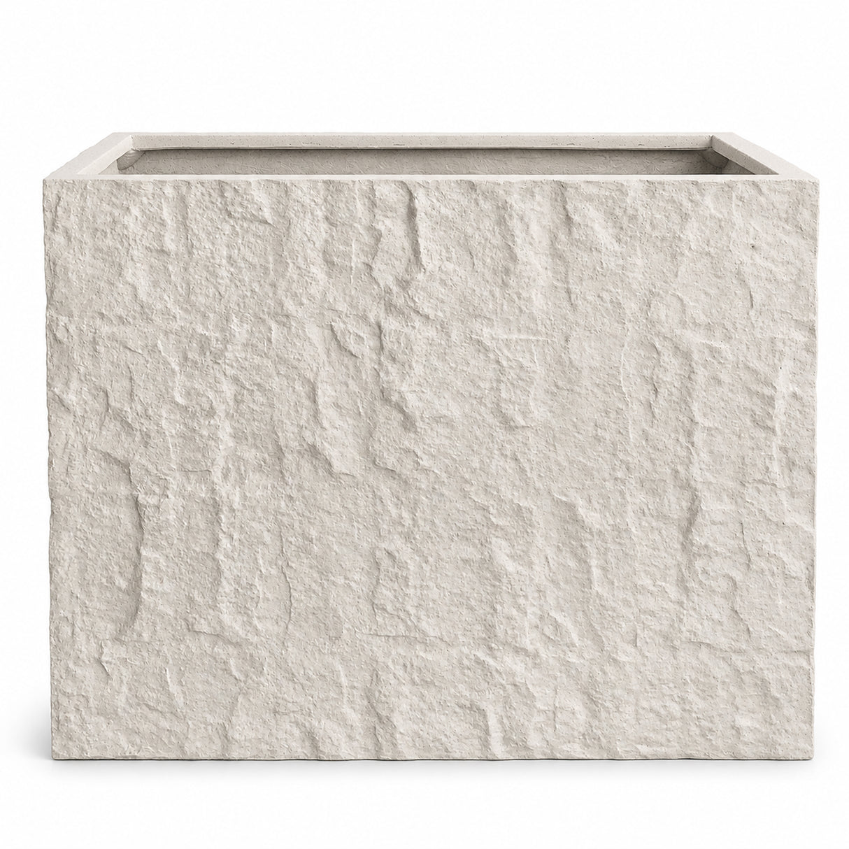 Rock Texture Rectangular Polystone Planter Box, White