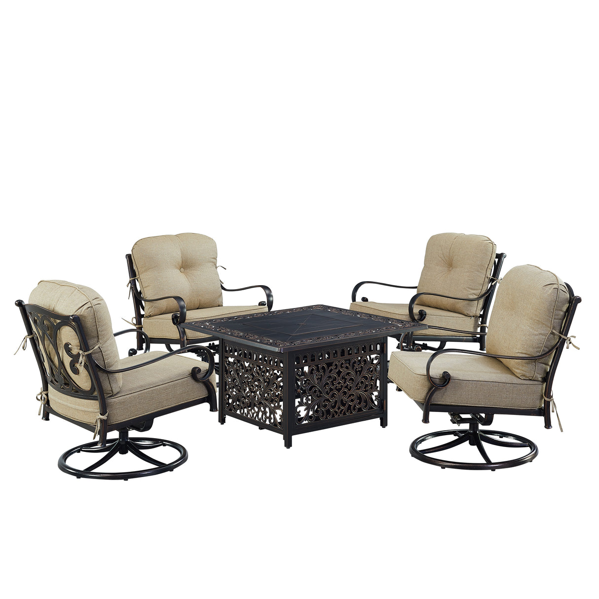 Black Aluminum Fire Table Set with Four Club Chairs - Sharicks
