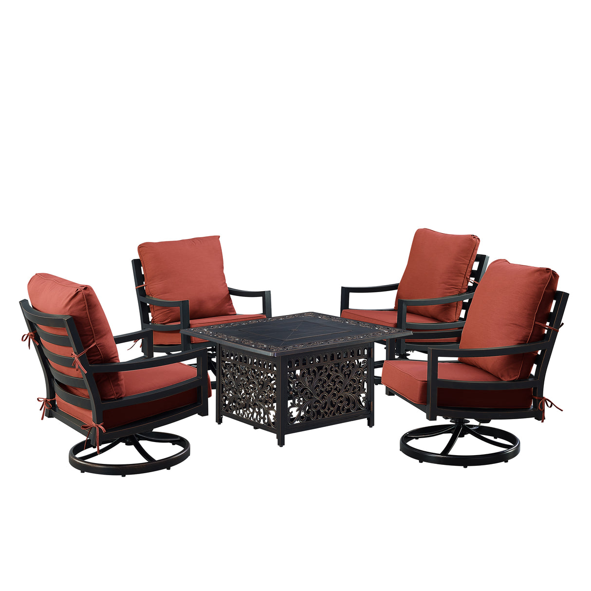 Black Aluminum Fire Table Set with Four Club Chairs - Sharicks