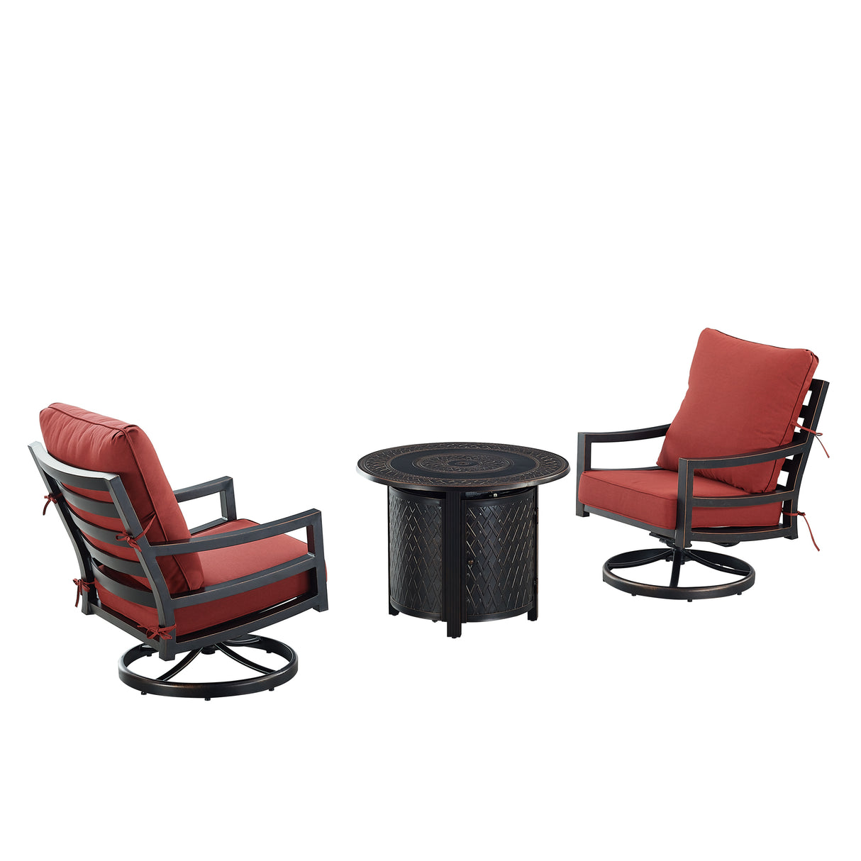 Black Aluminum Fire Table Bistro Set with Two Club Chairs - Sharicks