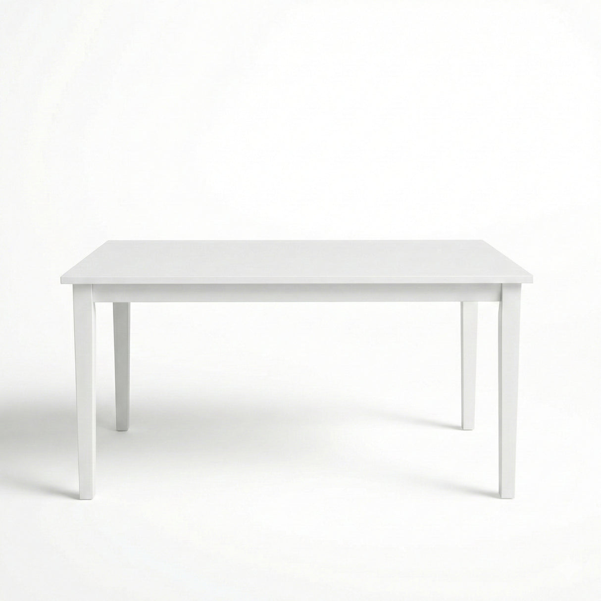 Modern 59 Inch Rectangular Dining Table, White Finish Solid Rubberwood