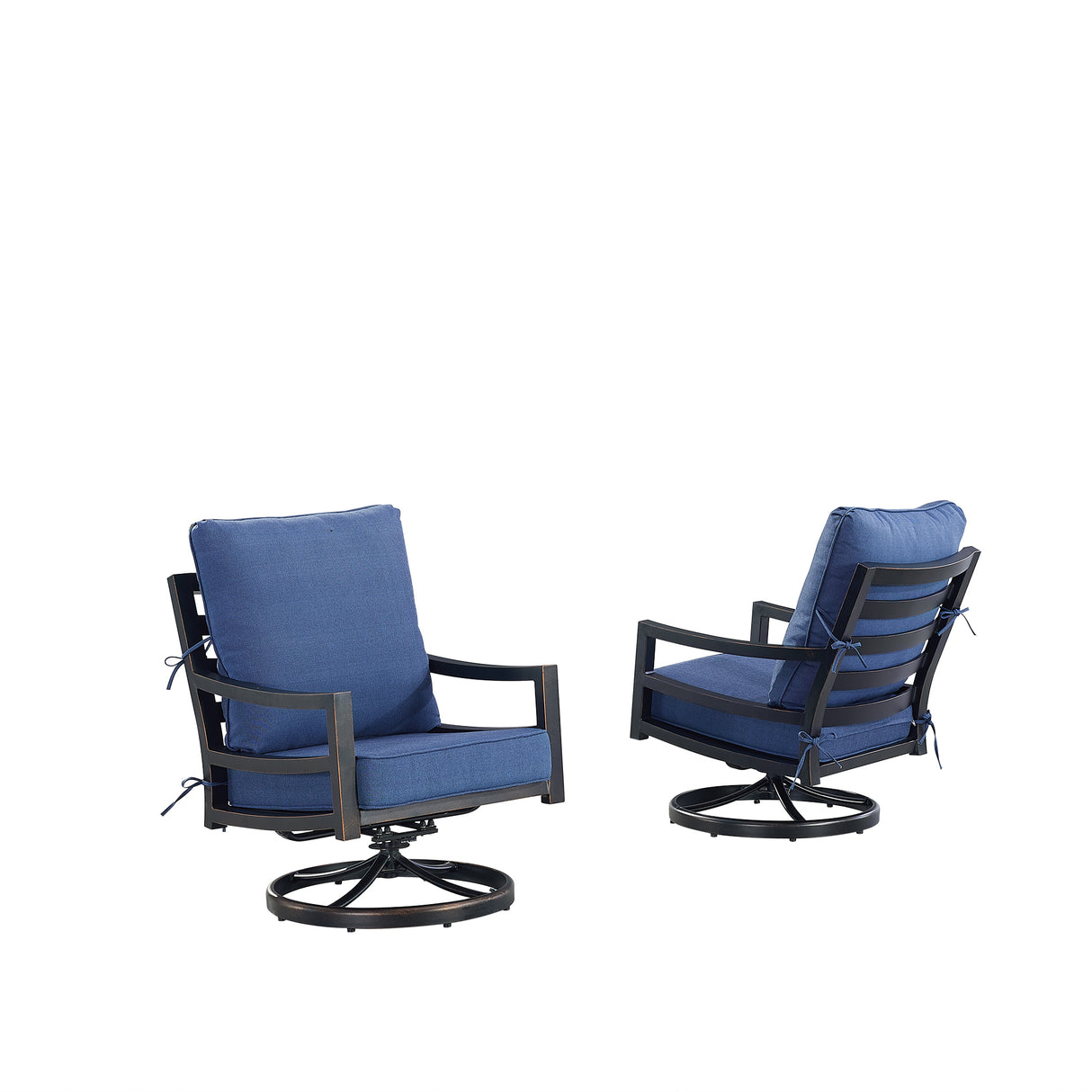 Pair of Black Aluminum Deep Seating Swivel Rocker Club Chairs with Cushions - Sharicks
