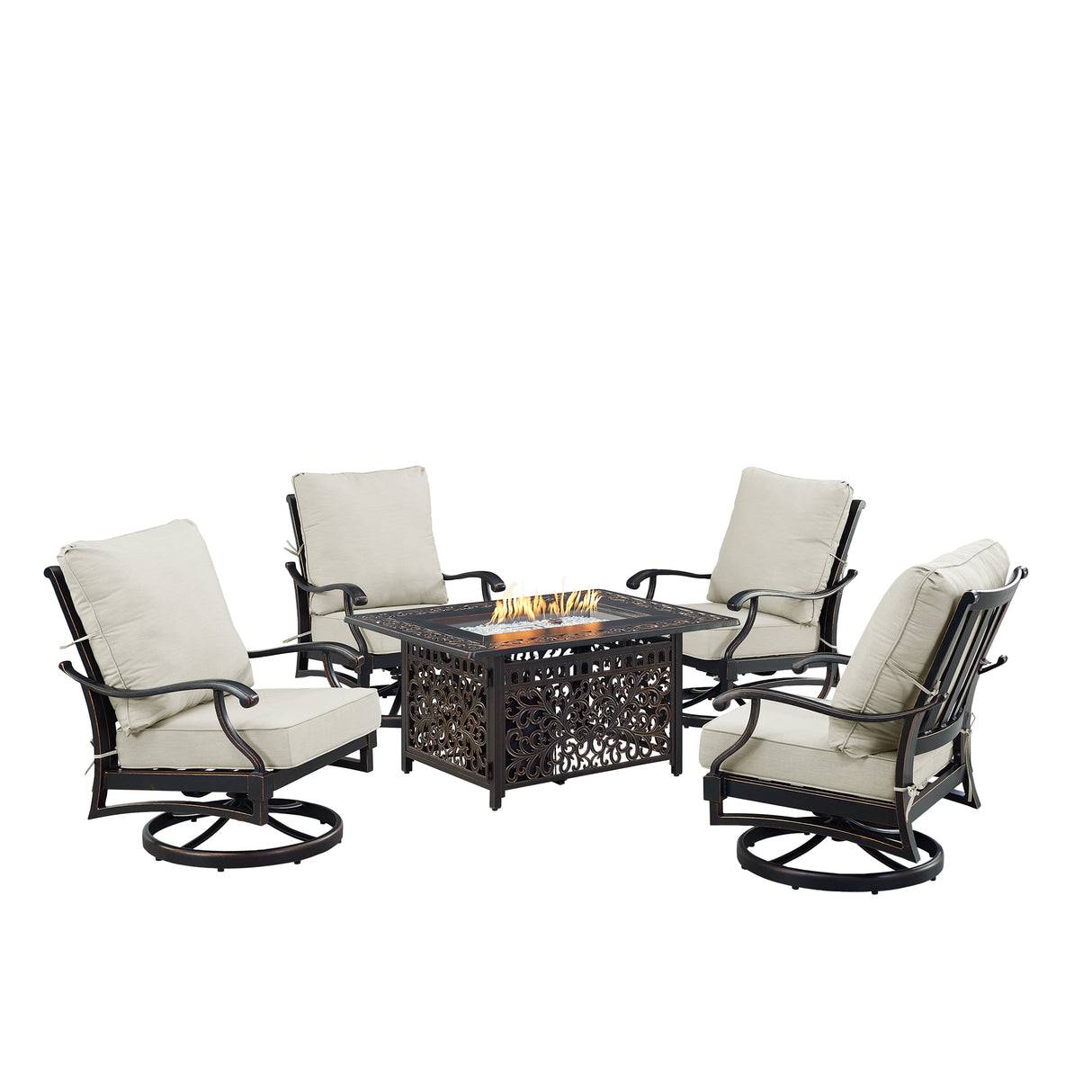 Black Aluminum Fire Table Set with Four Club Chairs - Sharicks