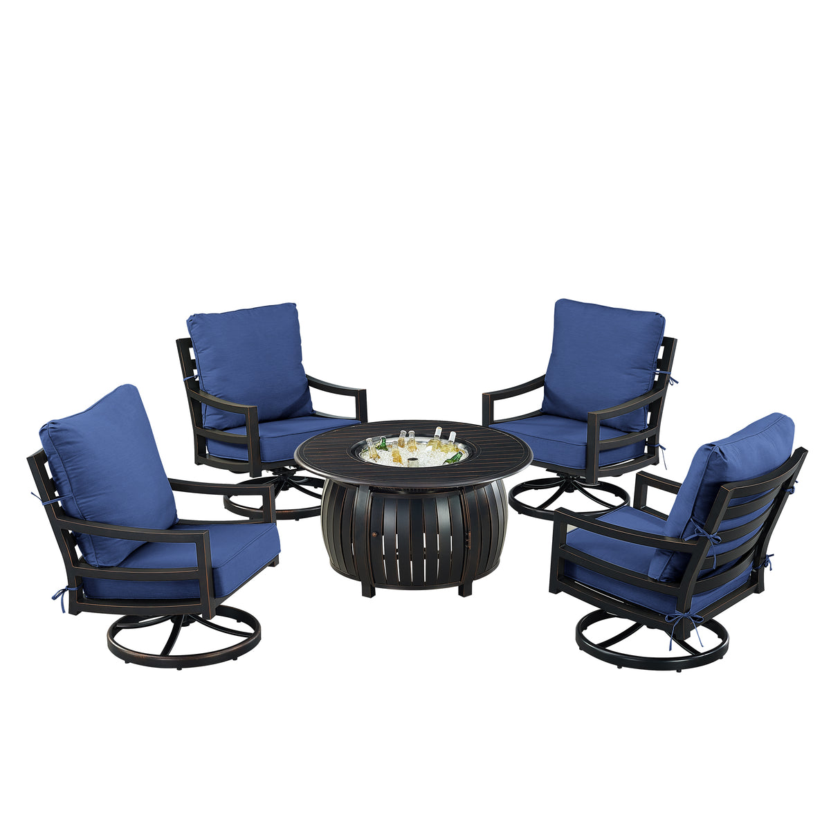 Black Aluminum Fire Table Set with Four Club Chairs - Sharicks