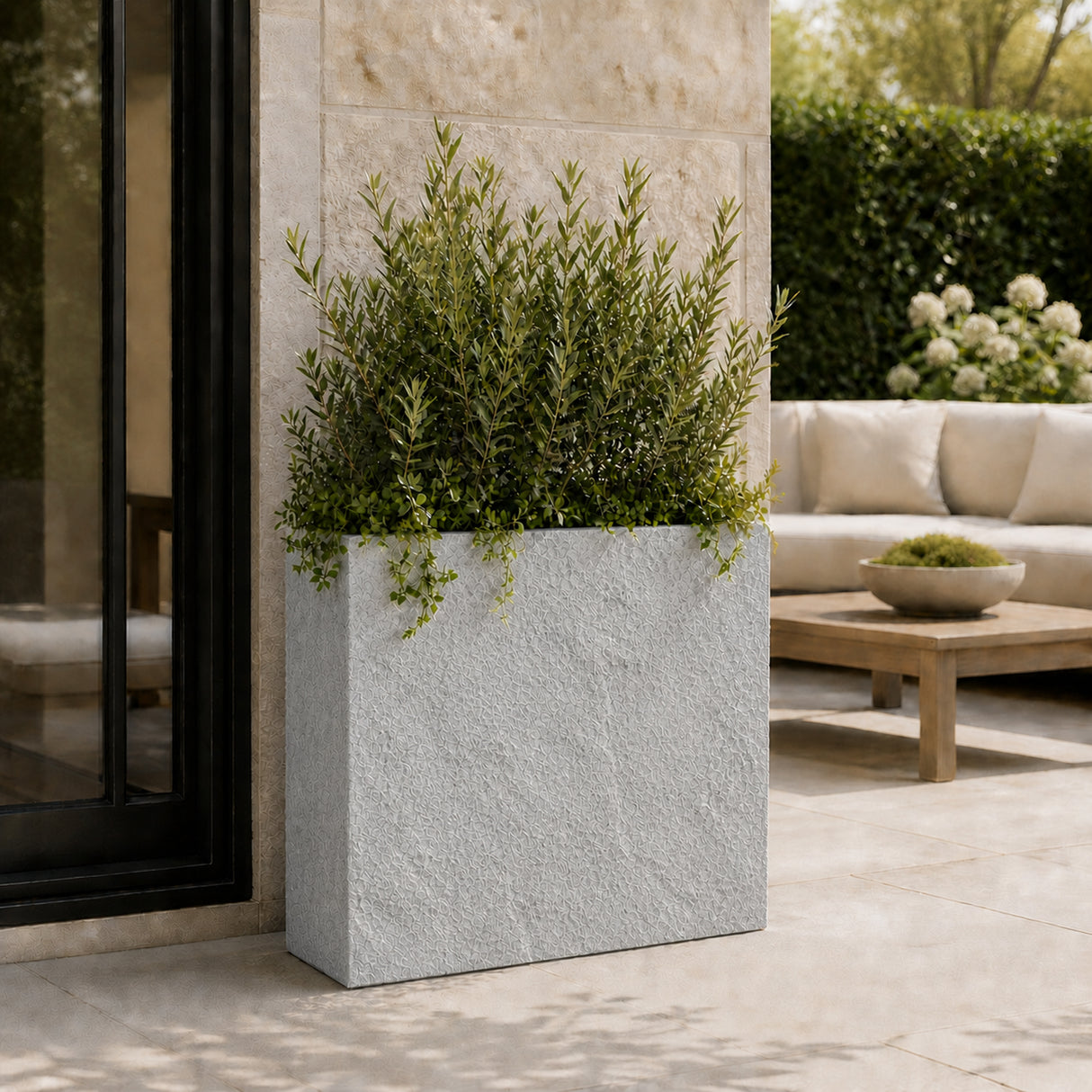 Rock Texture Rectangular Polystone Planter Box, Gray