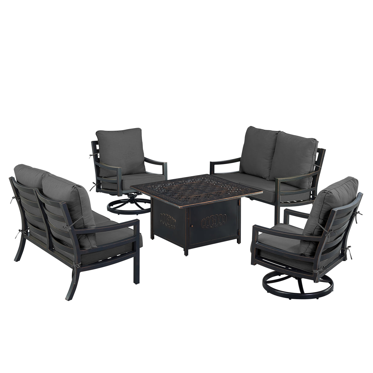 Black Aluminum Fire Table Set with Two Loveseats and Two Club Chairs - Sharicks