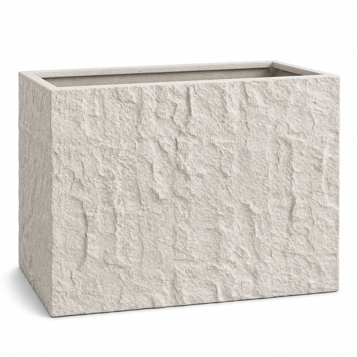 Rock Texture Rectangular Polystone Planter Box, White