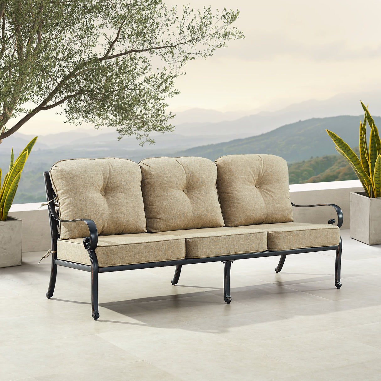Black Aluminum Deep Seating Deep Seating Sofa with Cushion - Sharicks