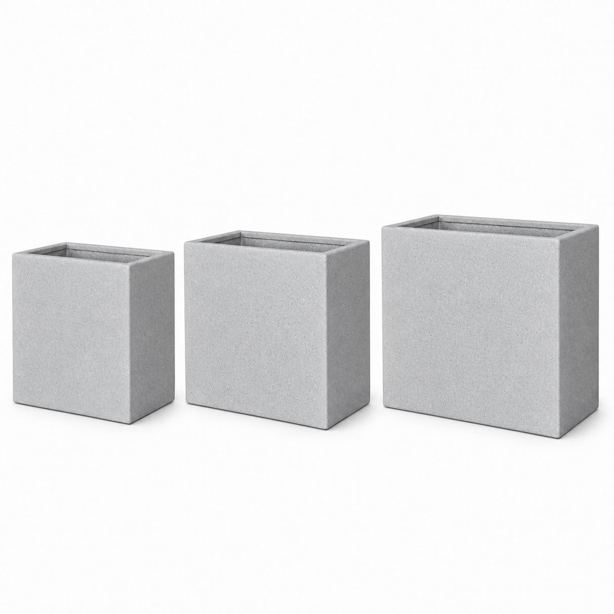 Set of 3 Rectangular Polystone Indoor/Outdoor Planters, Gray