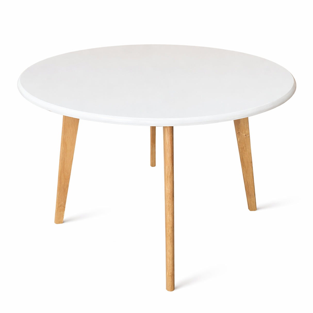 Modern 40.5 Inch Round Dining Table, White/Natural Finish Solid Rubberwood