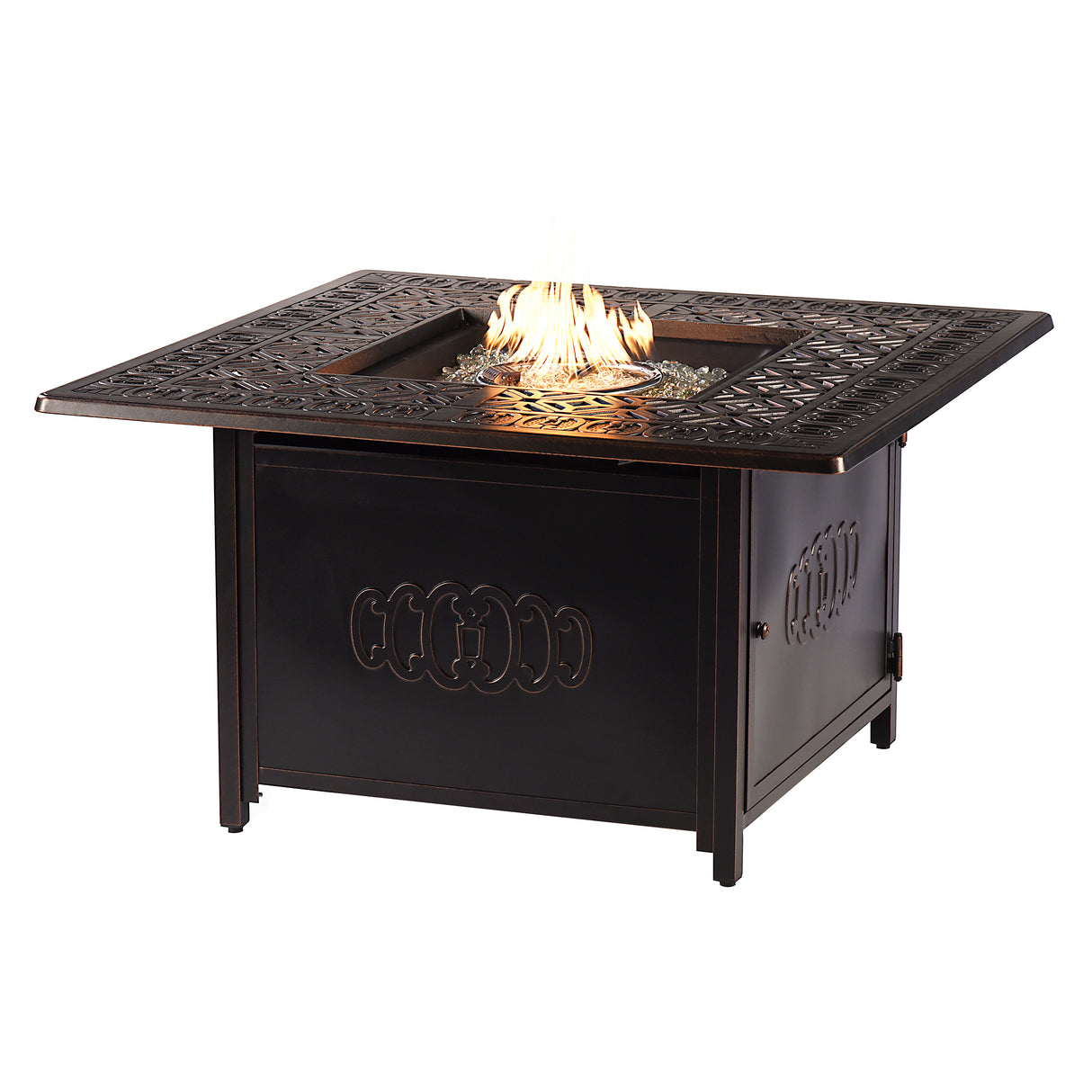Black Aluminum Fire Table Set with Two Loveseats and Two Club Chairs - Sharicks
