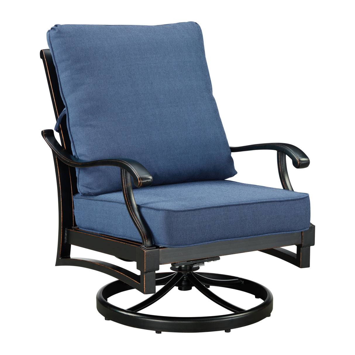 Pair of Black Aluminum Deep Seating Swivel Rocker Club Chairs with Cushions - Sharicks