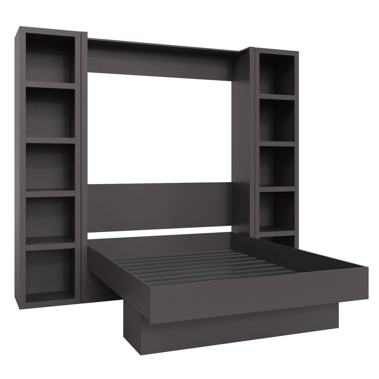 Easy-Lift Full Murphy Wall Bed in Dark Grey with Two Bookshelves - Sharicks