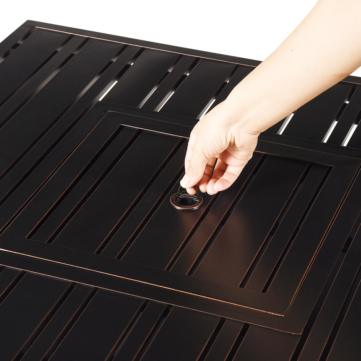 Black Aluminum Fire Table Bistro Set with Two Club Chairs - Sharicks