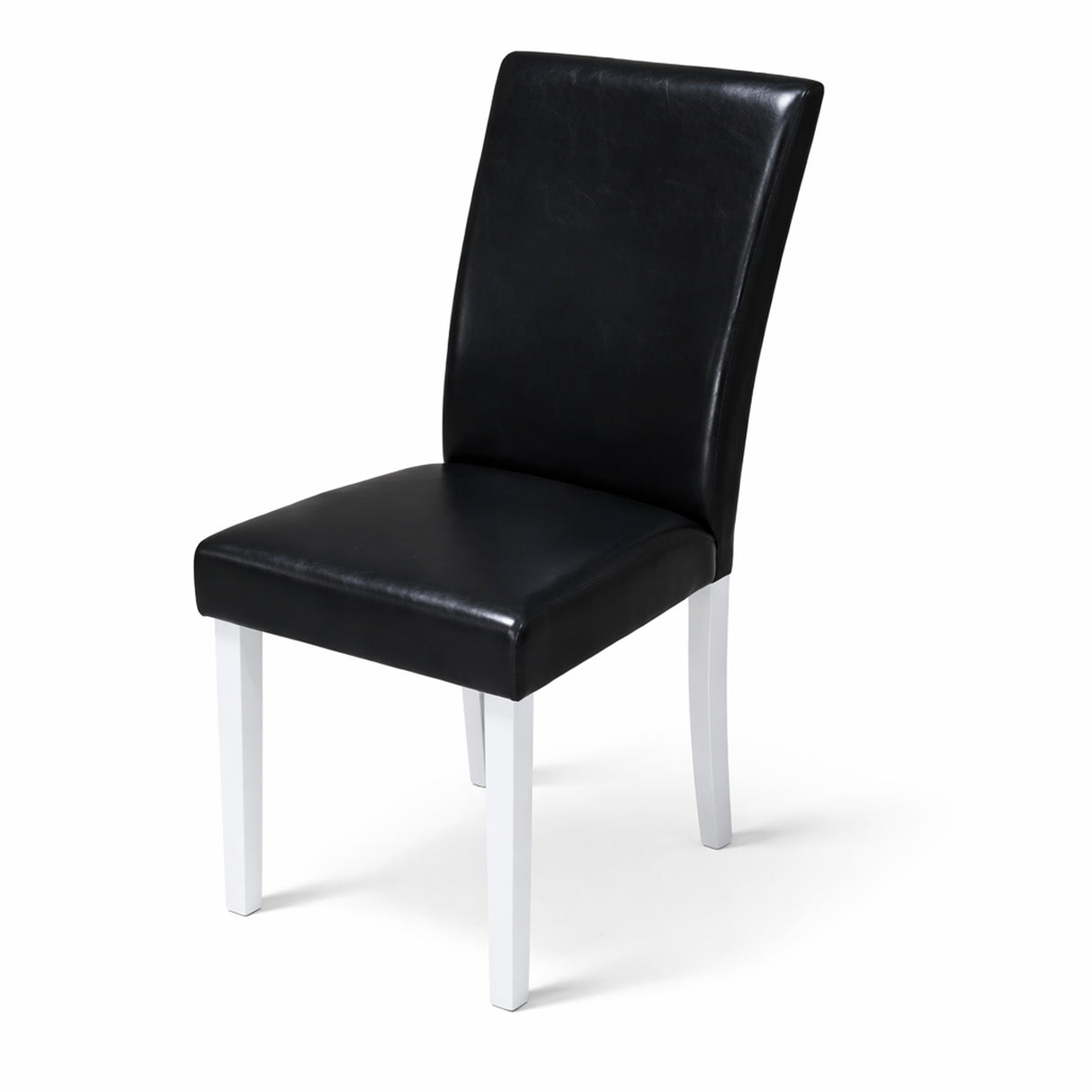 Modern Dining Chairs, Set of 2, White Finish with Black PU Leather Upholstered Seats Solid Rubberwood