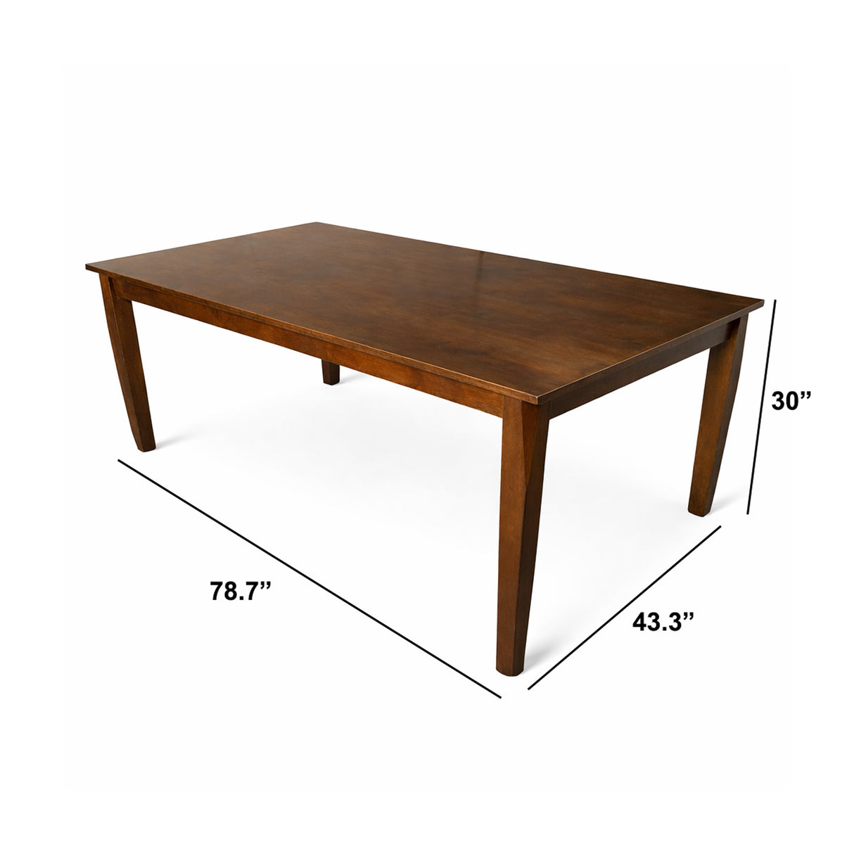 Modern 78.7 Inch Rectangular Dining Table, Dirty Oak Finish Solid Rubberwood