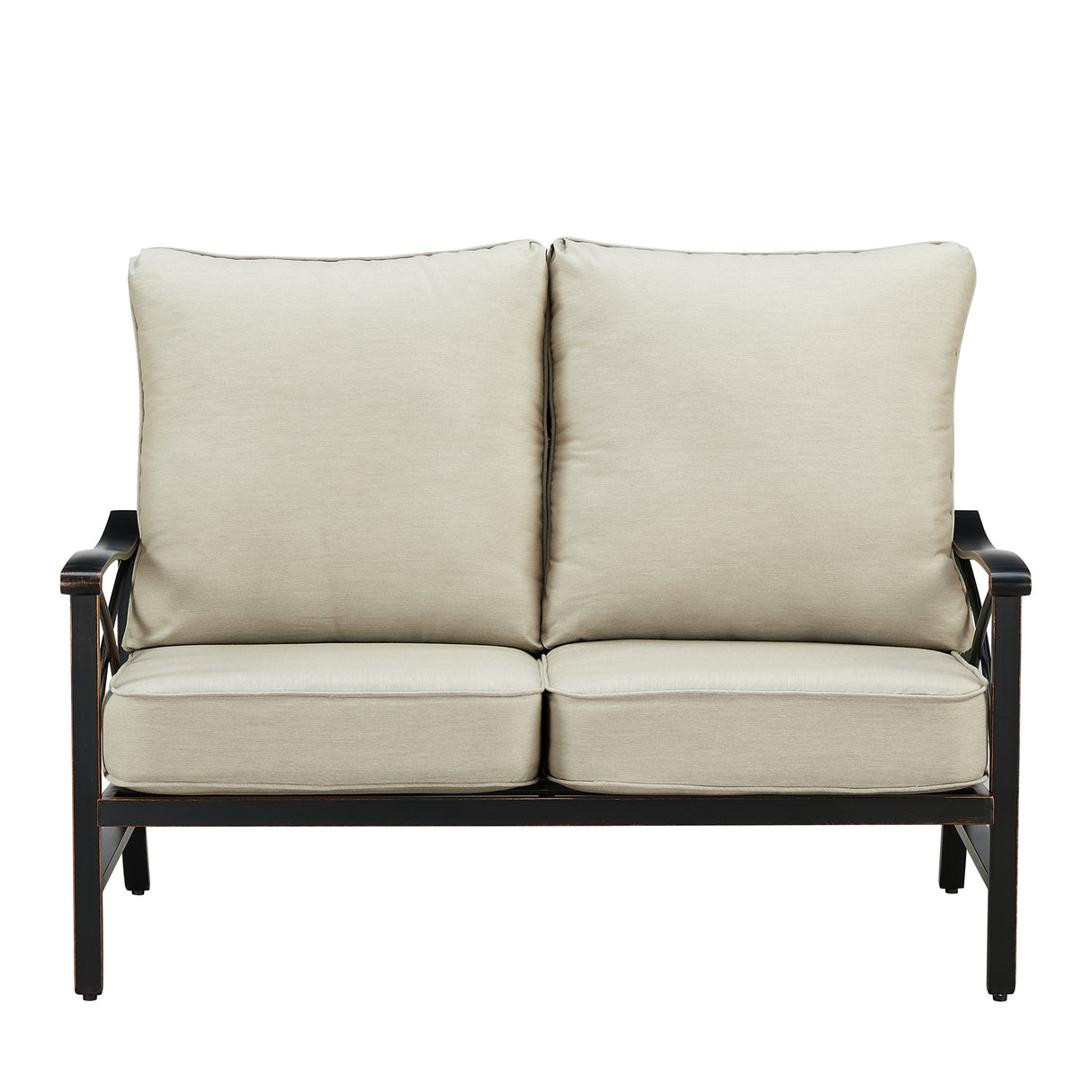 Black Aluminum Deep Seating Deep Seating Loveseat with Cushion with Cushions - Sharicks