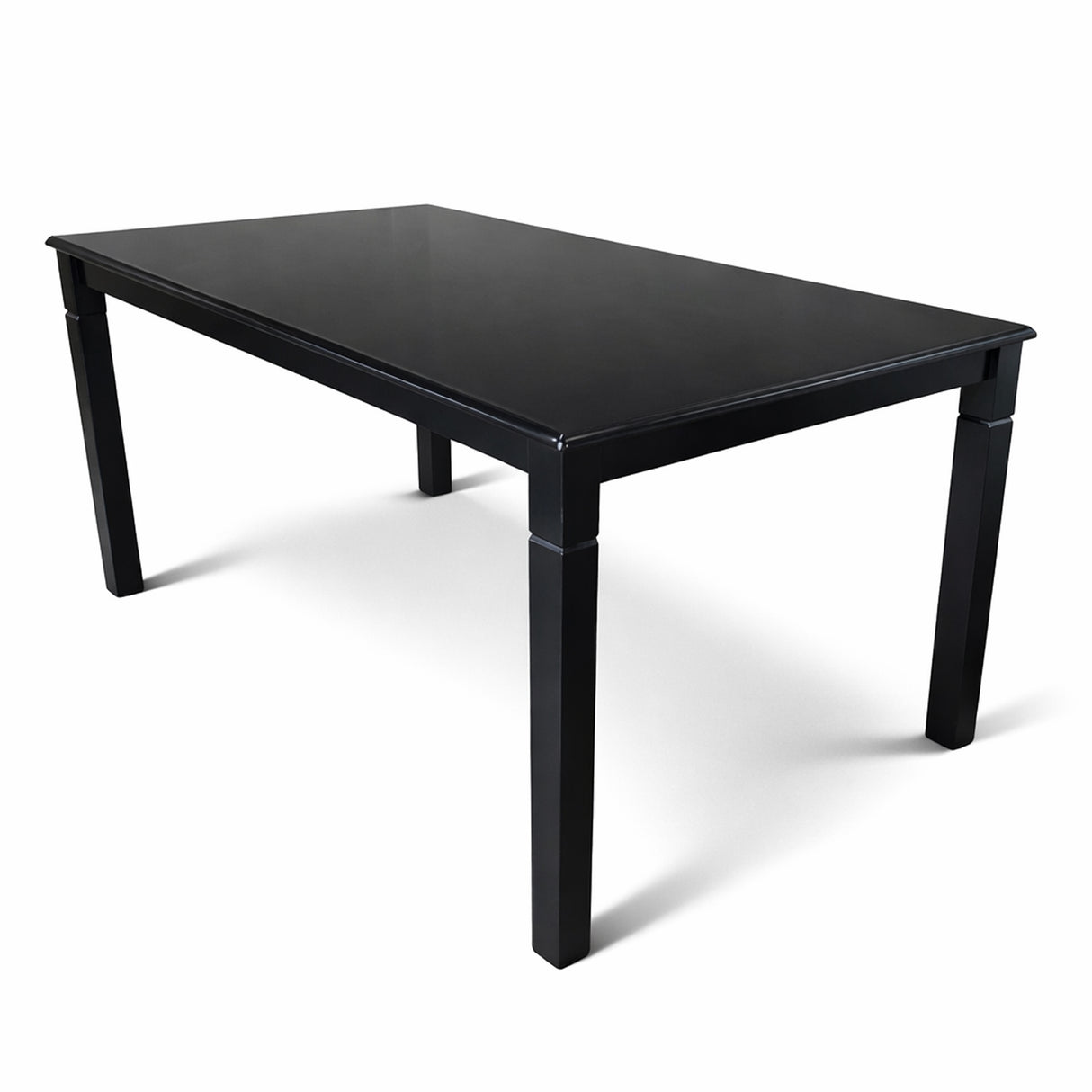 Modern 63 Inch Rectangular Dining Table, Black Finish Solid Rubberwood