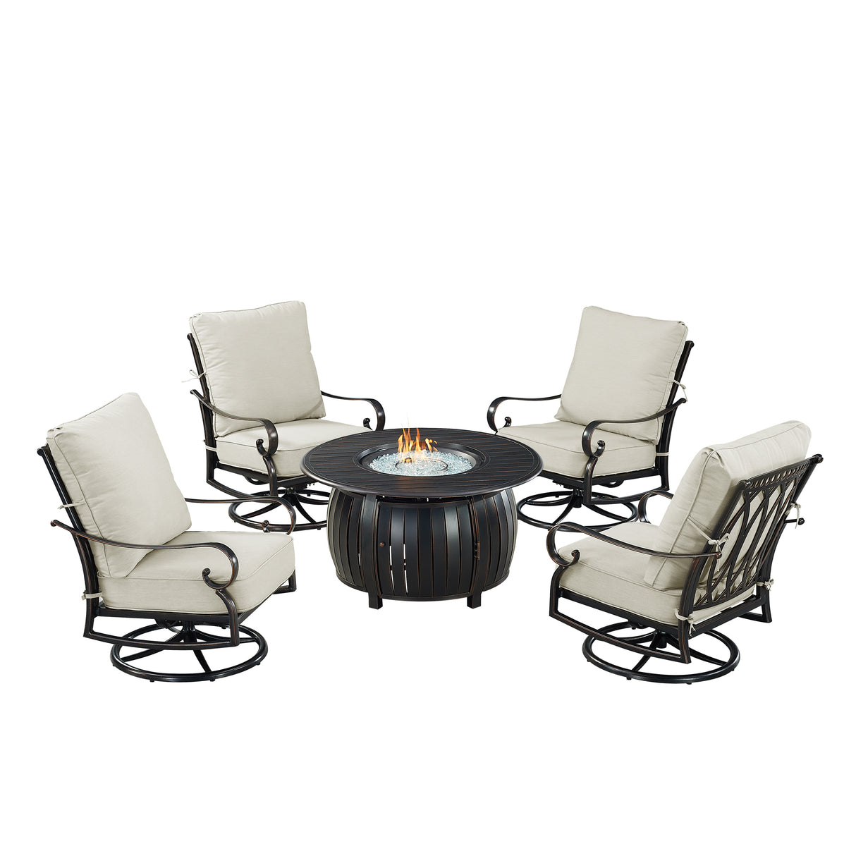 Black Aluminum Fire Table Set with Four Club Chairs - Sharicks