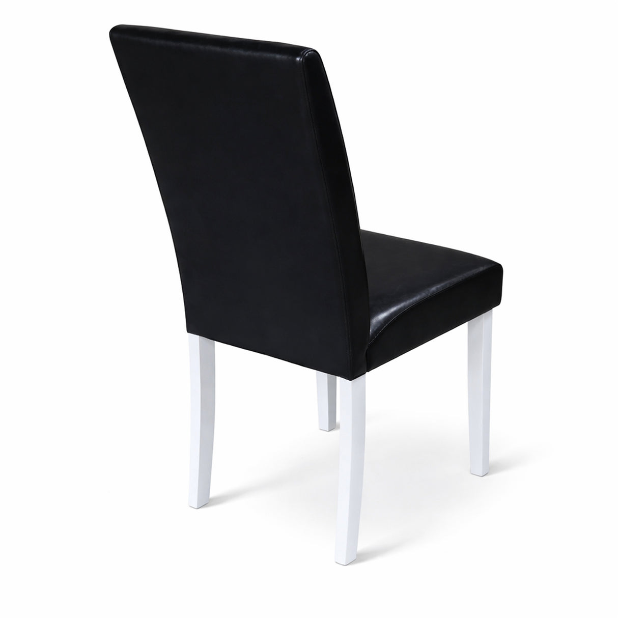 Modern 5-Piece 43.3 Inch Rectangular Dining Set, White Finish with Black PU Leather Upholstered Chairs, Solid Rubberwood