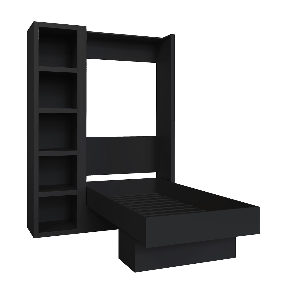 Easy-Lift Twin Murphy Wall Bed in Black with Bookshelf - Sharicks