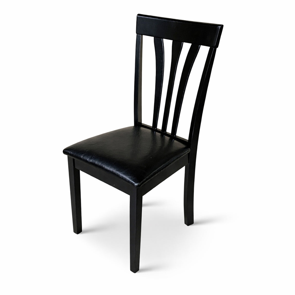 Modern Dining Chairs, Set of 2, Black Finish with Black PU Leather Upholstered Seats Solid Rubberwood
