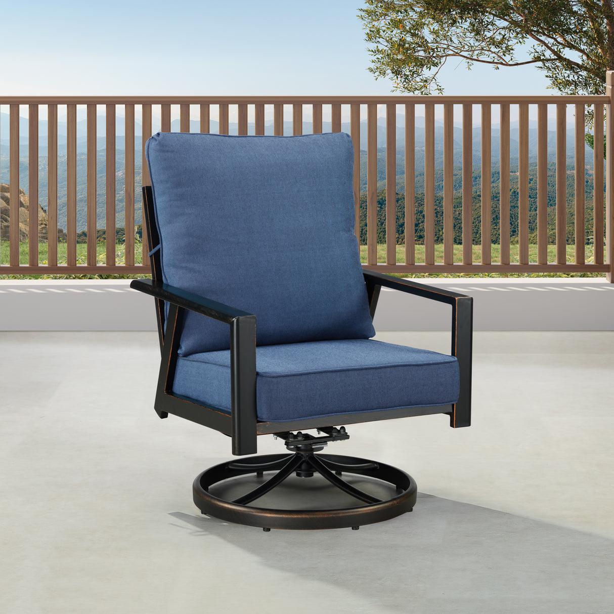 Pair of Black Aluminum Deep Seating Swivel Rocker Club Chairs with Cushions - Sharicks