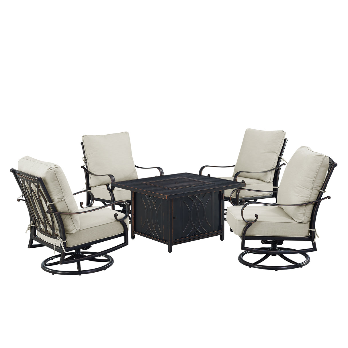 Black Aluminum Fire Table Set with Four Club Chairs - Sharicks