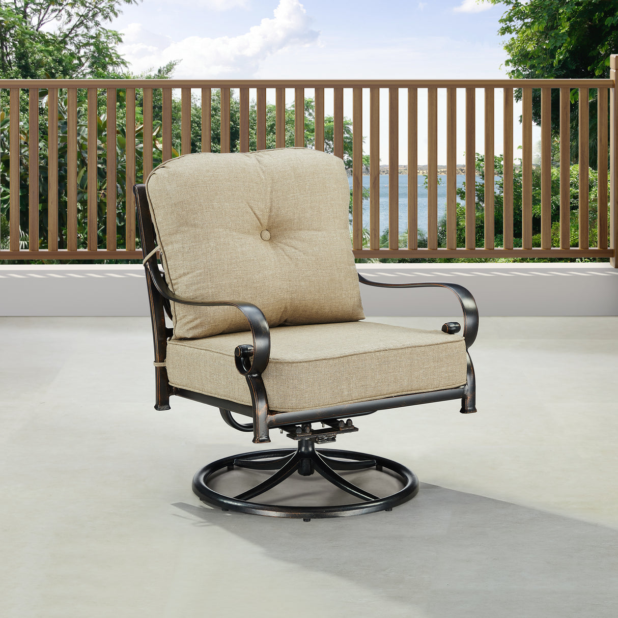 Pair of Black Aluminum Deep Seating Swivel Rocker Club Chairs with Cushions - Sharicks