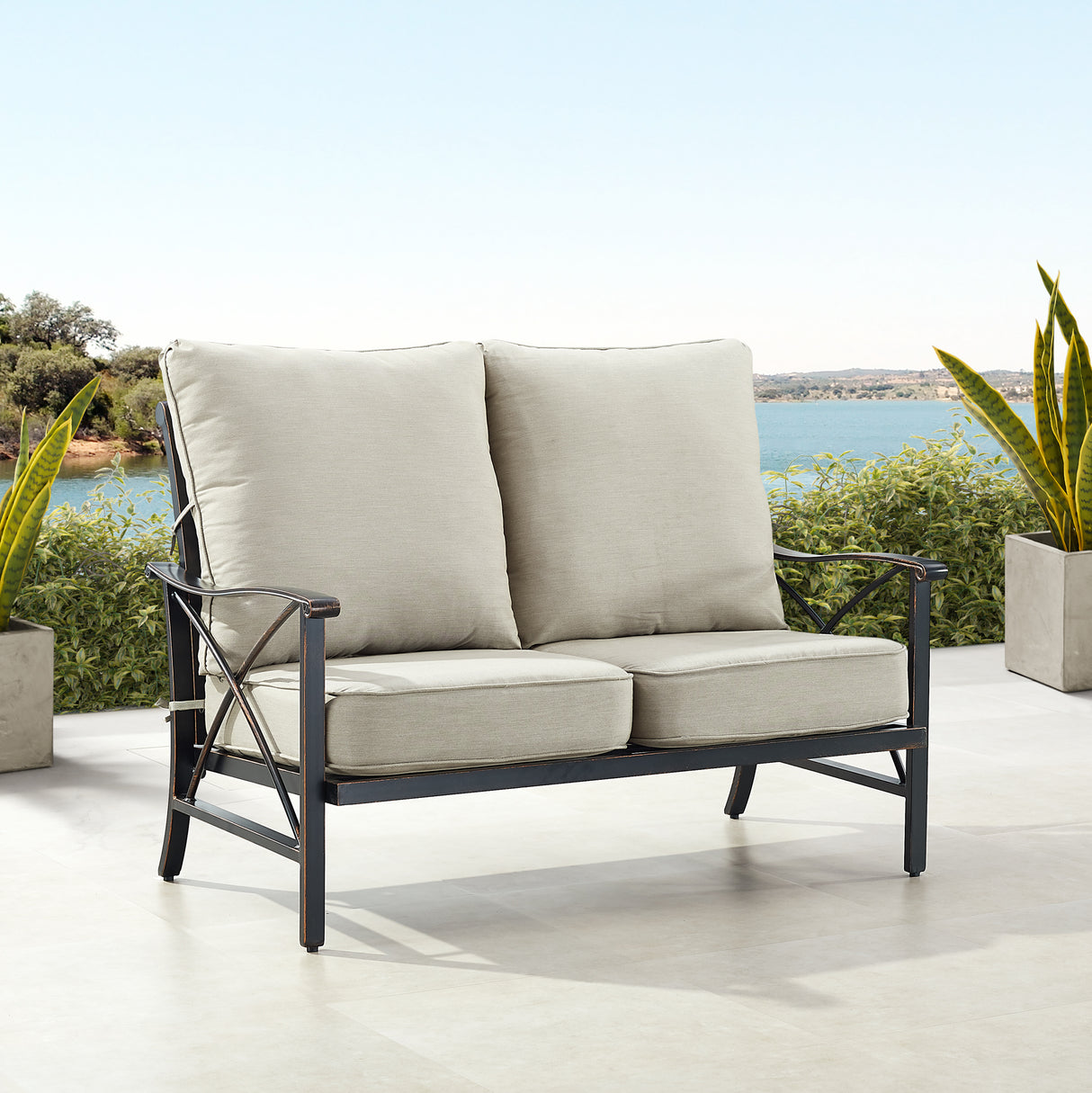 Black Aluminum Deep Seating Deep Seating Loveseat with Cushion with Cushions - Sharicks