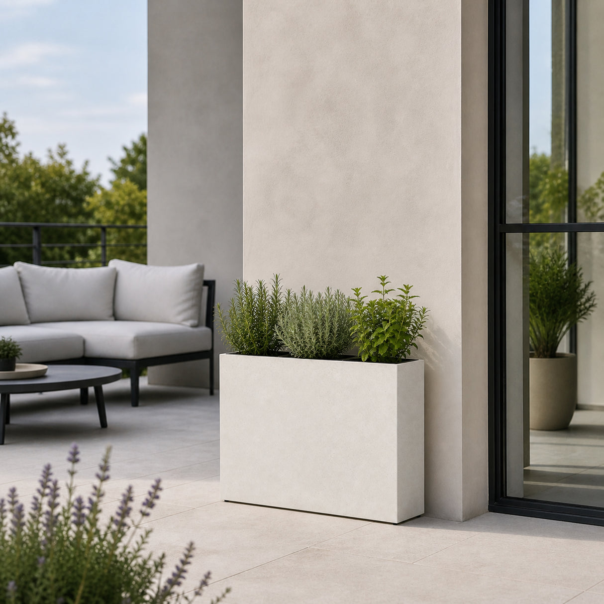 Smooth Rectangular Fiber Cement Planter, White