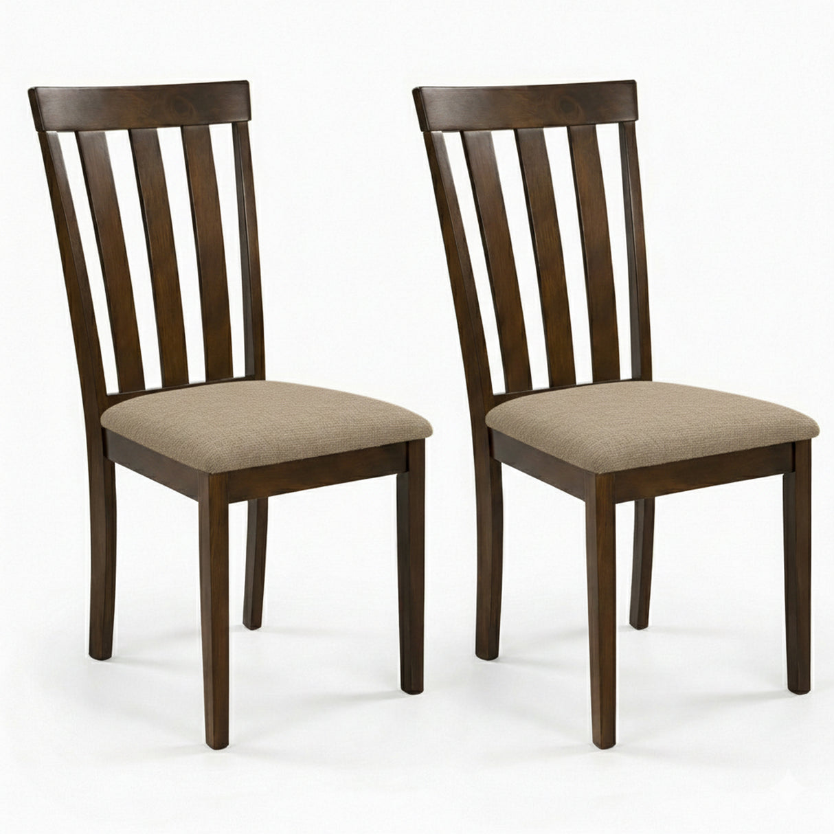 Modern Dining Chairs, Set of 2, Dirty Oak Finish with Dark Beige Polyester Upholstered Seats Solid Rubberwood