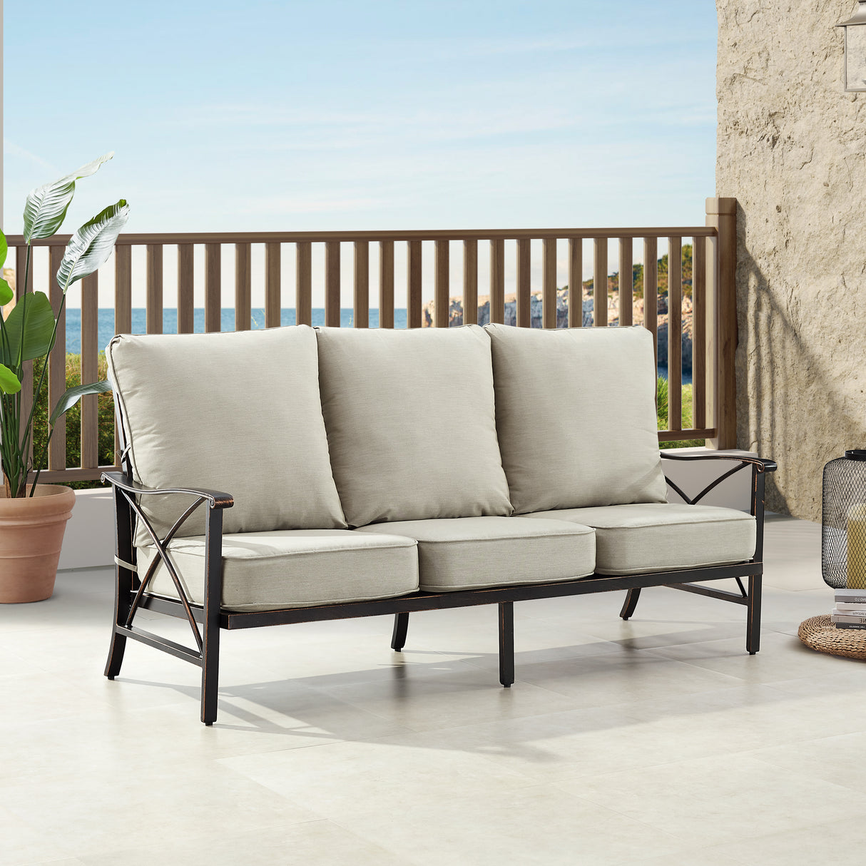 Black Aluminum Deep Seating Deep Seating Sofa with Cushions - Sharicks