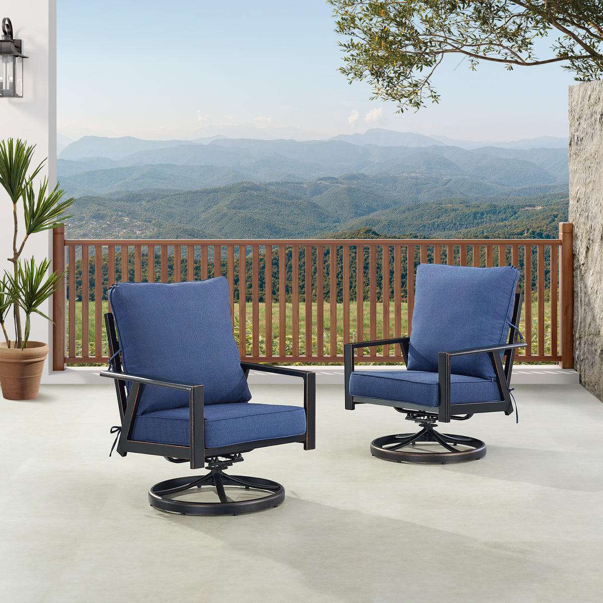 Pair of Black Aluminum Deep Seating Swivel Rocker Club Chairs with Cushions - Sharicks