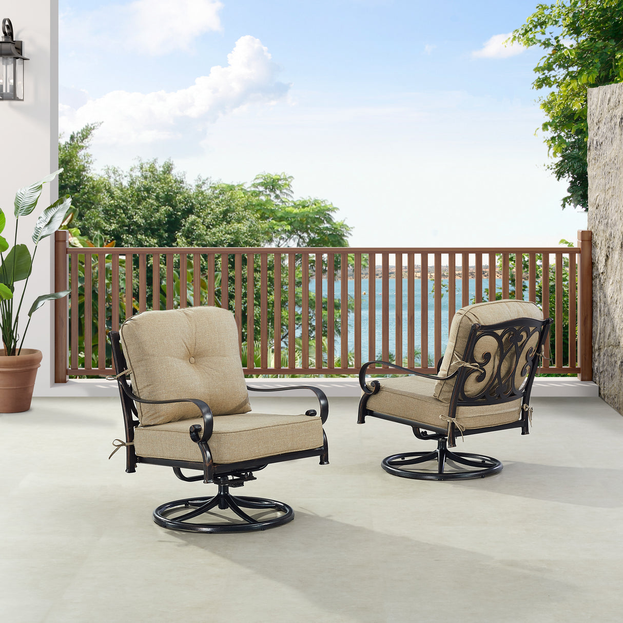 Pair of Black Aluminum Deep Seating Swivel Rocker Club Chairs with Cushions - Sharicks