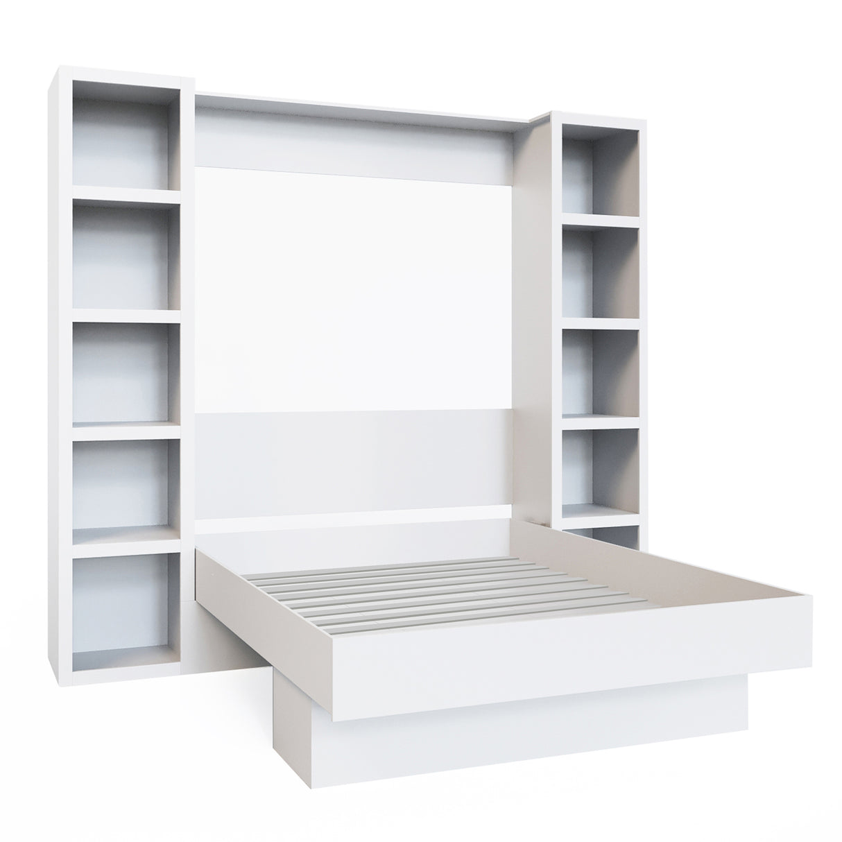 Easy-Lift Full Murphy Wall Bed in White with Two Bookshelves - Sharicks
