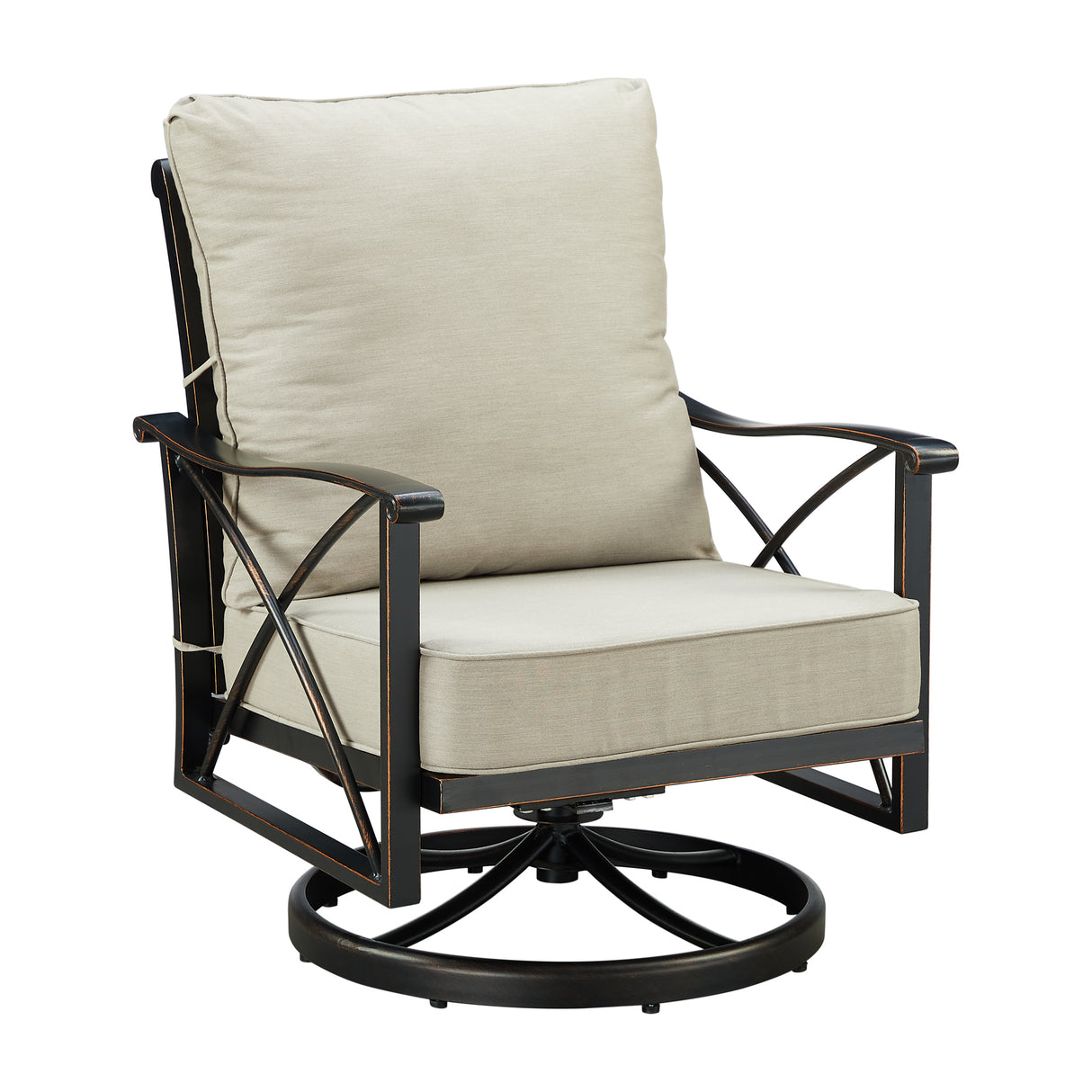 Pair of Black Aluminum Deep Seating Swivel Rocker Club Chairs with Cushions - Sharicks