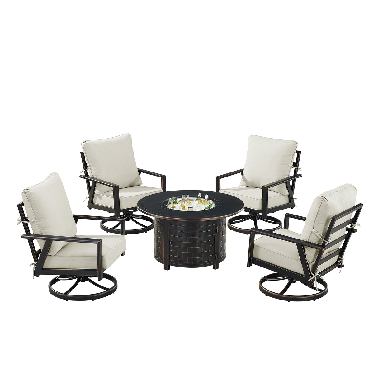Black Aluminum Fire Table Set with Four Club Chairs - Sharicks