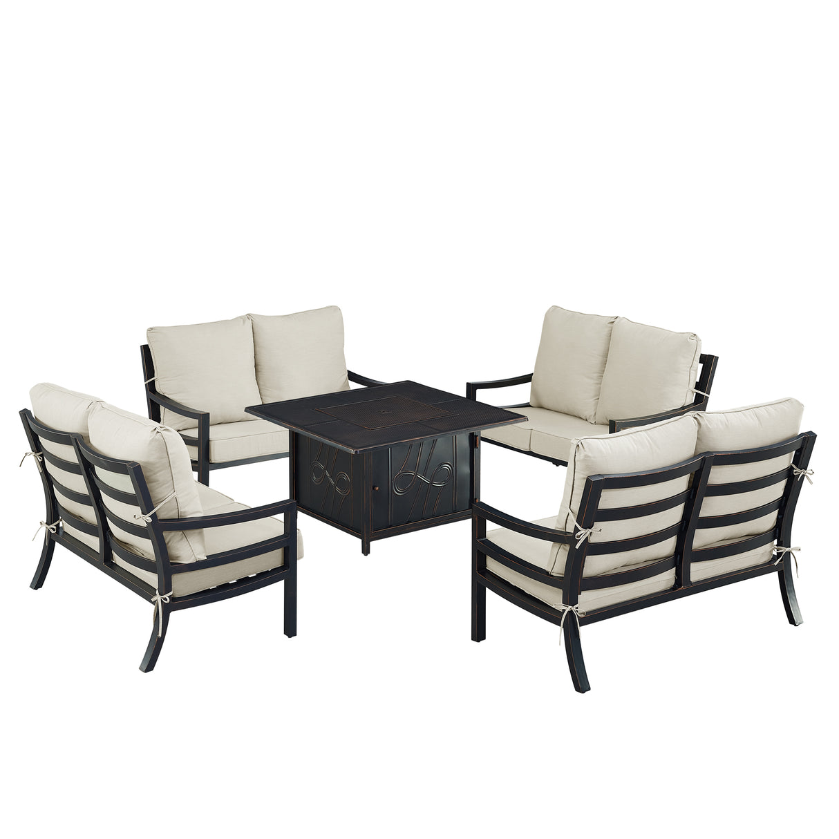 Black Aluminum Fire Table Set with Four Deep Seating Loveseats - Sharicks