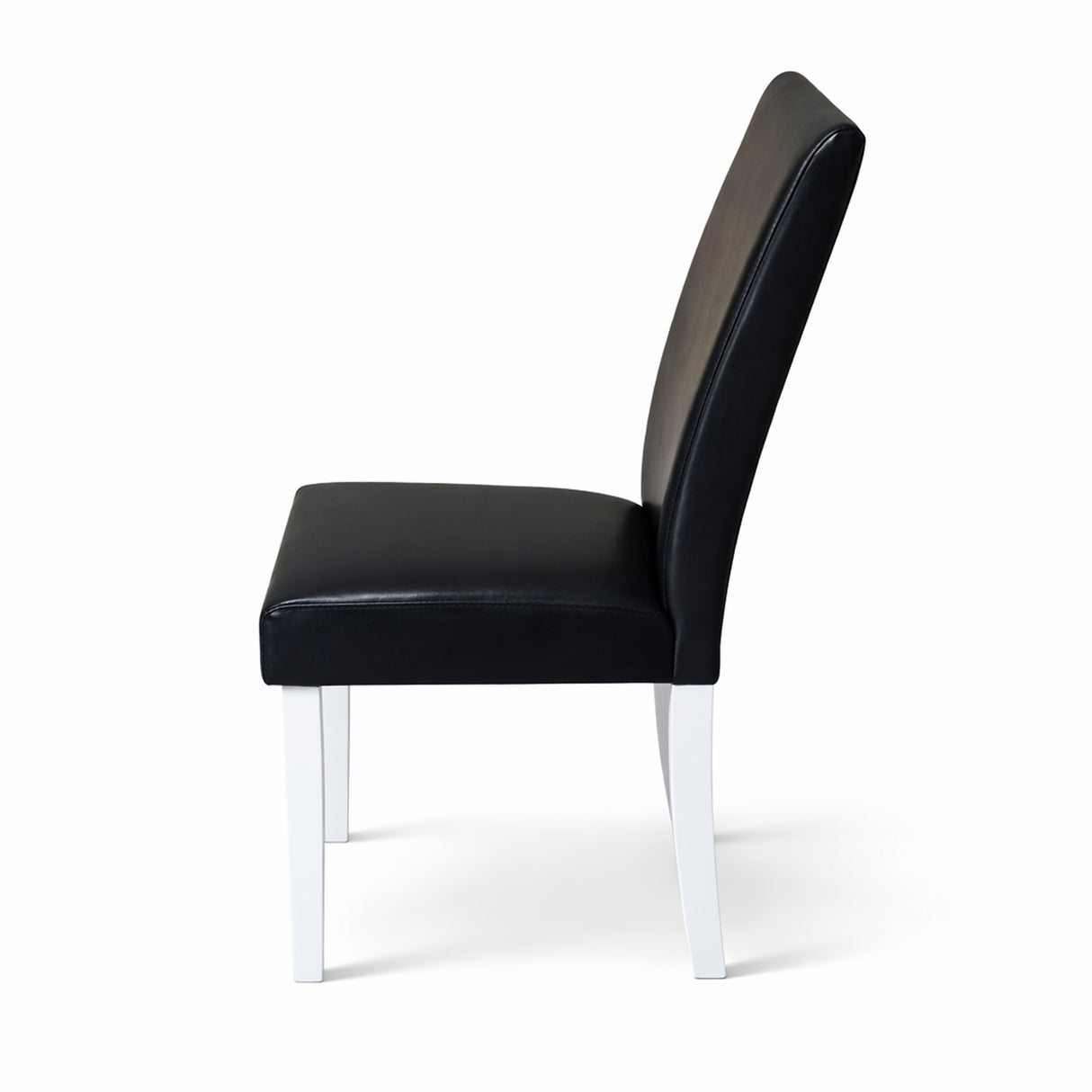 Modern Dining Chairs, Set of 2, White Finish with Black PU Leather Upholstered Seats Solid Rubberwood